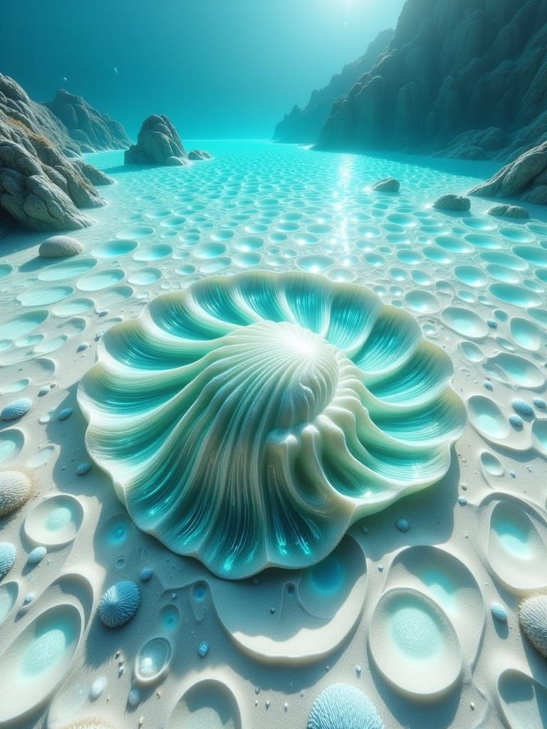 Turquoise Ocean Floor with Majestic Conch Shell