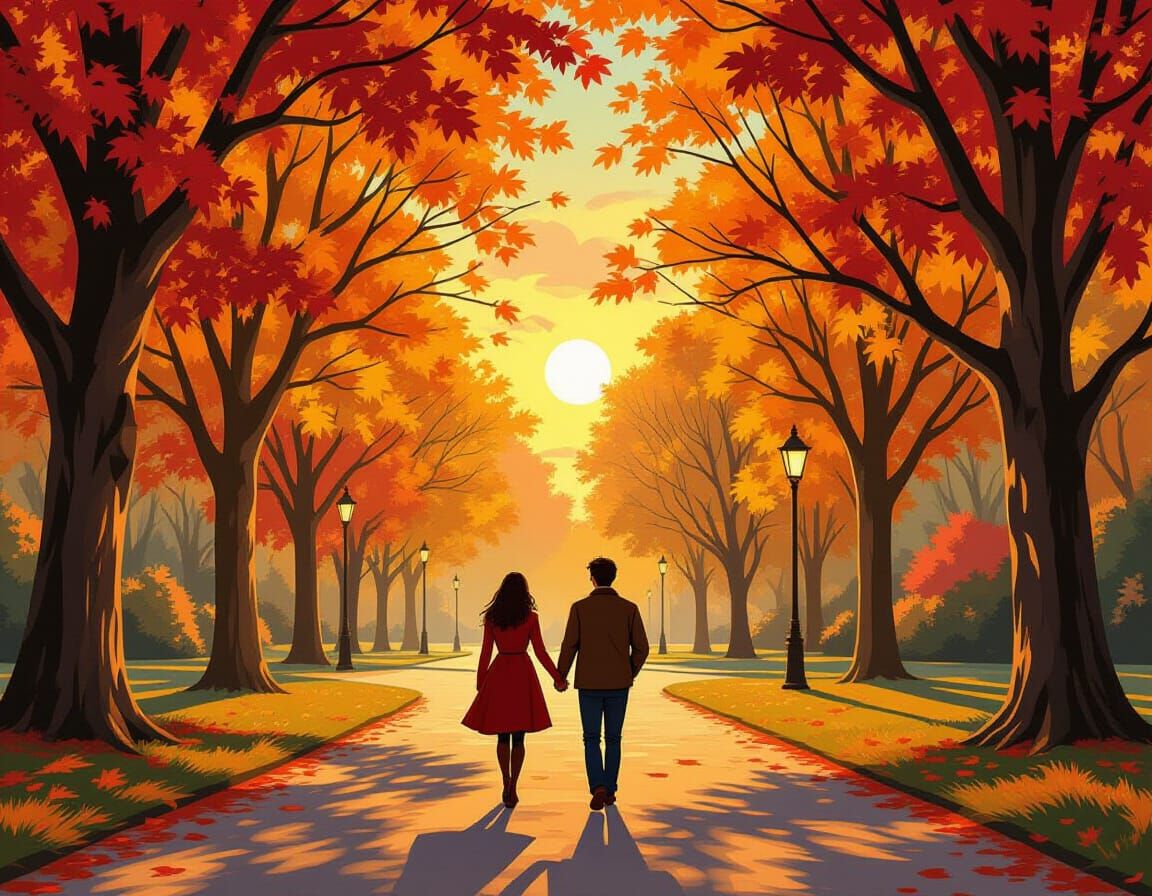 Autumn Couple in Whimsical Fantasy Art Style