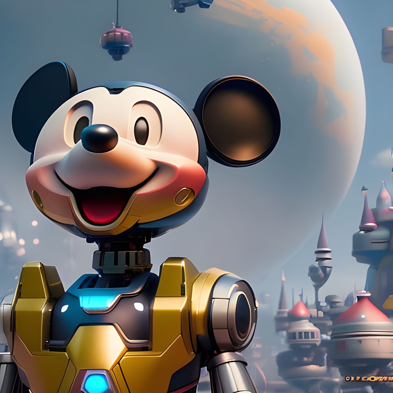 Detailed Mecha Mickey Mouse Digital Painting