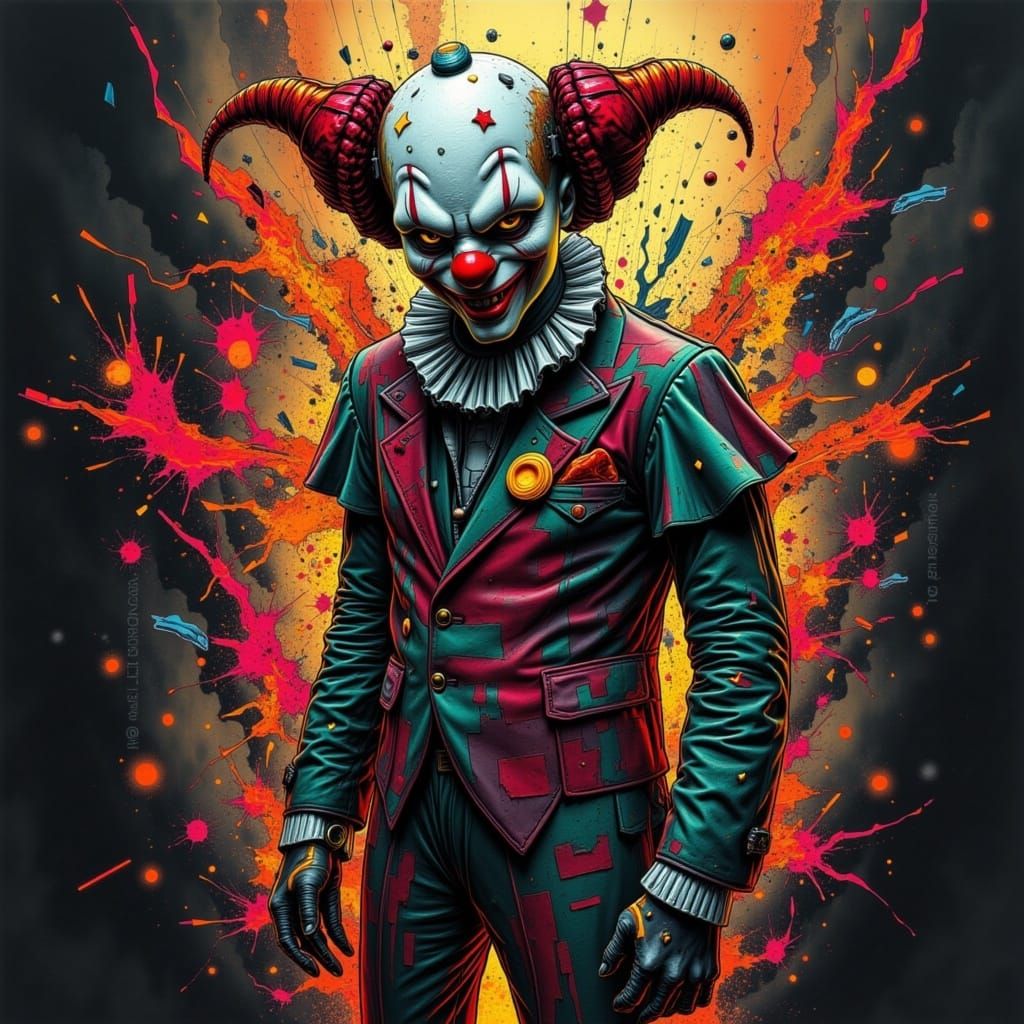 Surreal Clown in a Whimsical Landscape