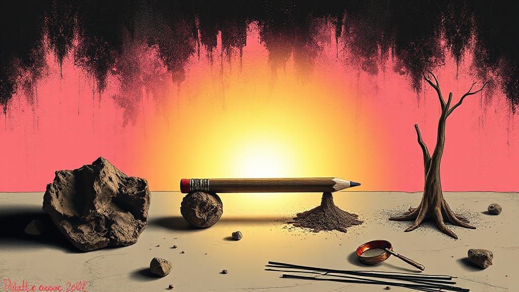 Life Cycle of a Graphite Pencil in Surreal Pop Art