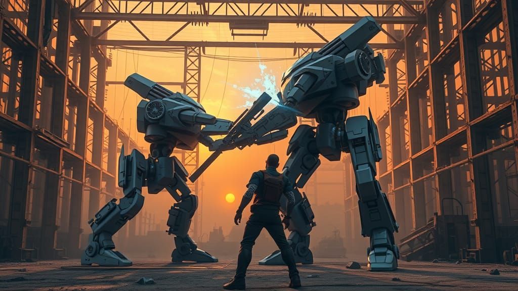 Mechas Clash in Intense Metallic Cage Fight