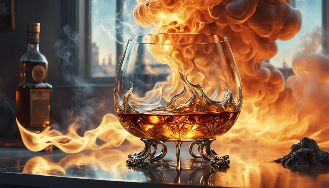 Surreal Brandy Snifter with Atomic Explosion in Elegance and...