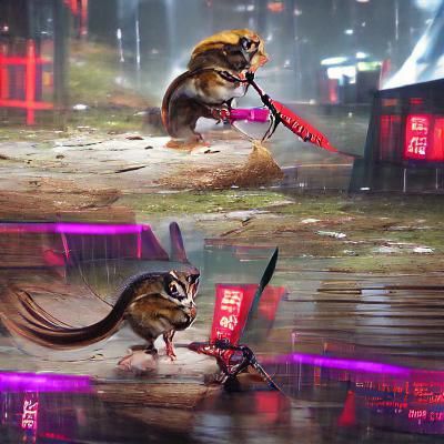 Cyberpunk Chipmunk Samurai Battle