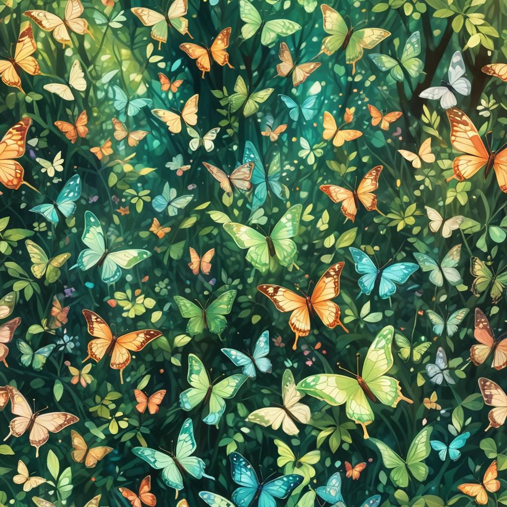 Butterflies in Forest: A Whimsical Digital Illustration