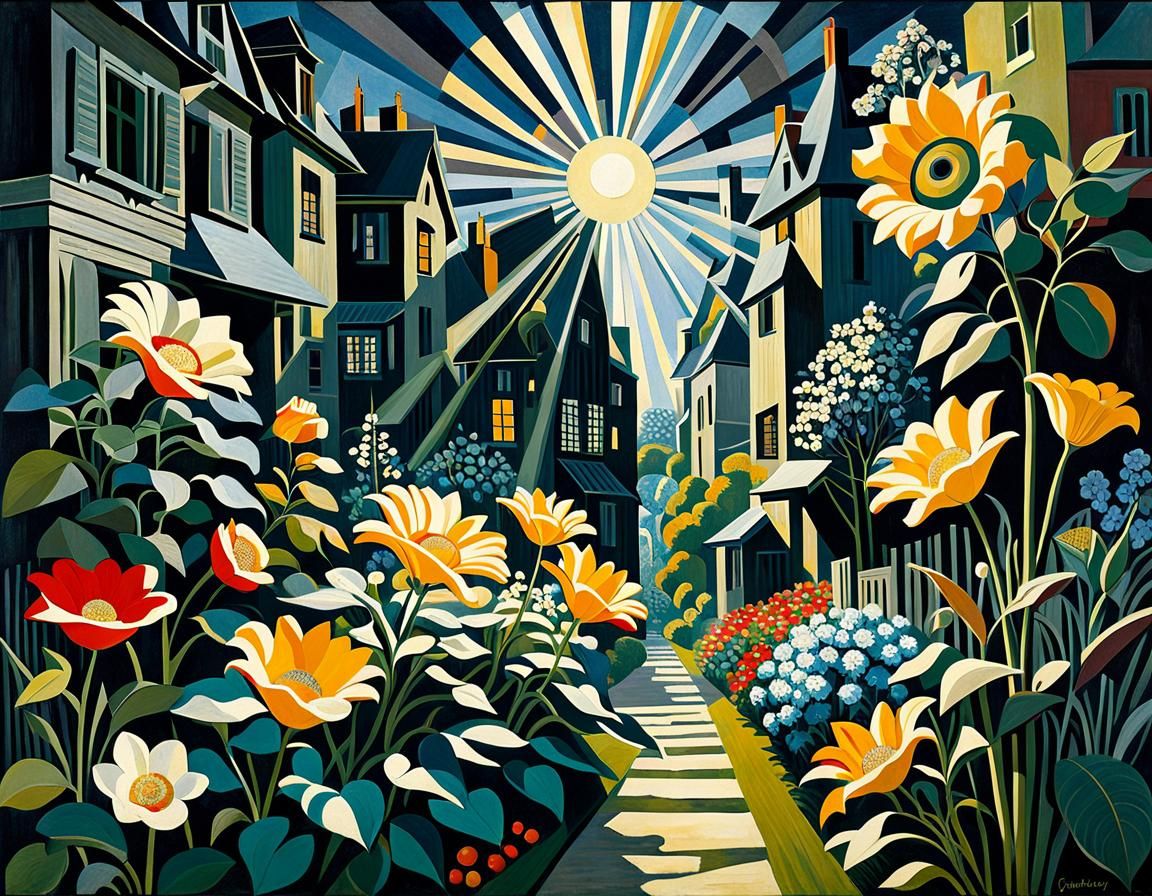 Sunlit Garden in Cubist Style Backyard