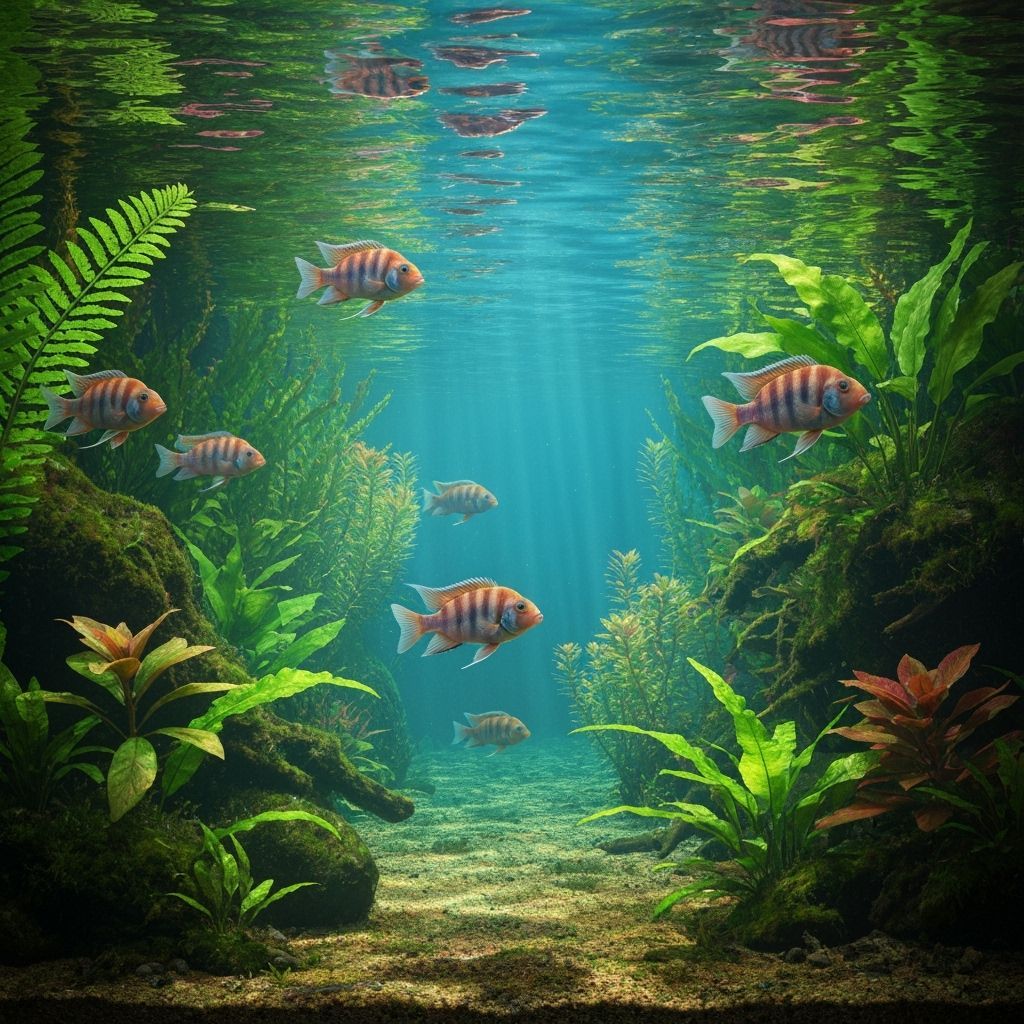 Ram Cichlids in Natural Pond: Scientific Illustration