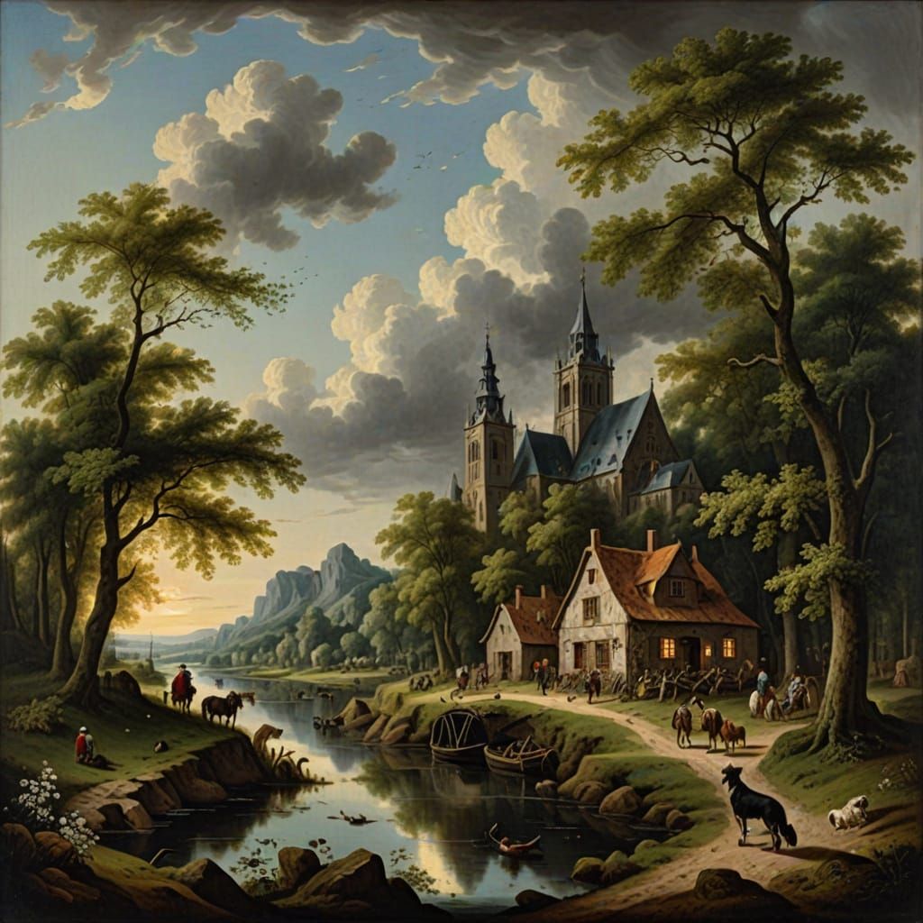 Idyllic Life in the Style of Dutch Golden Age Painting