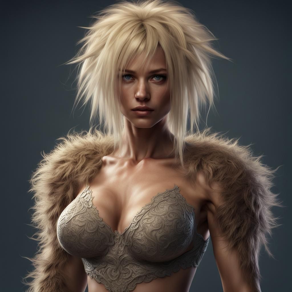 Hairy Blonde Female in Detailed Fantasy Art