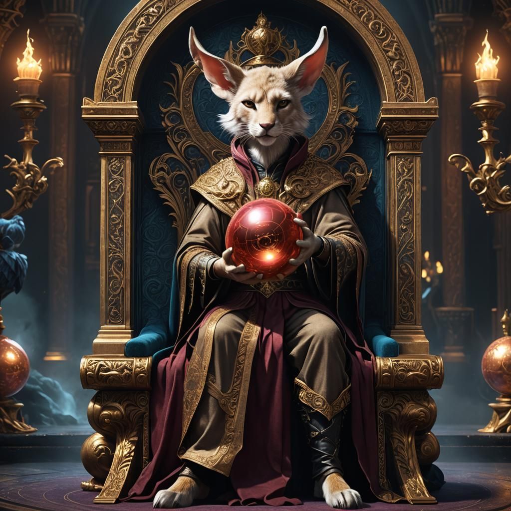 Cat-like Man on Throne with Magic Ball