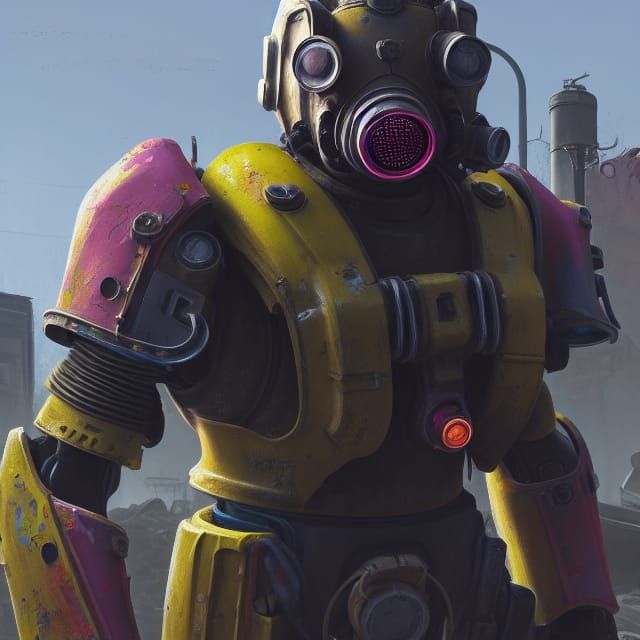 Fallout Power Armor in Post-Apocalyptic Town