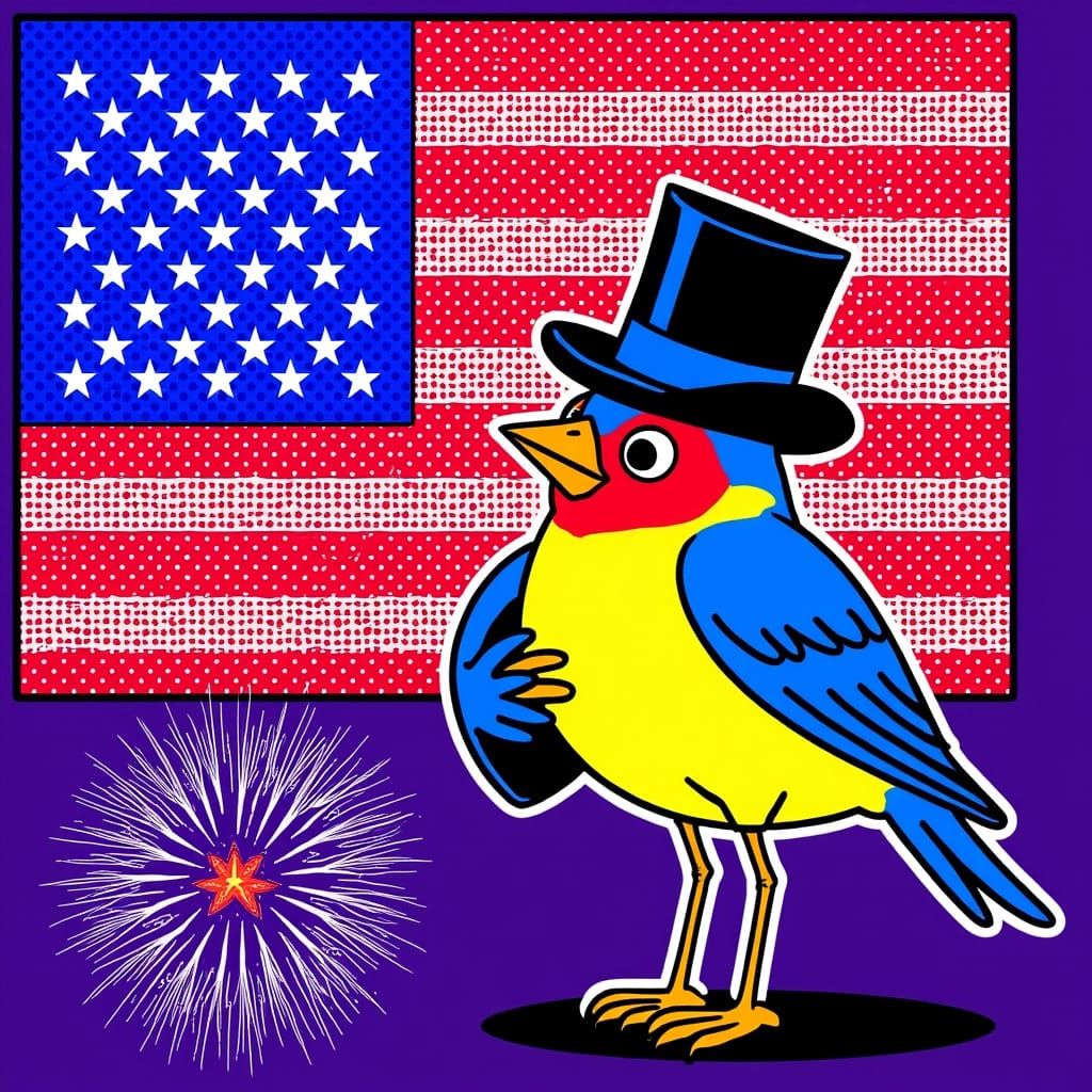 Patriotic Robin Salutes U.S. Flag in Pop Art