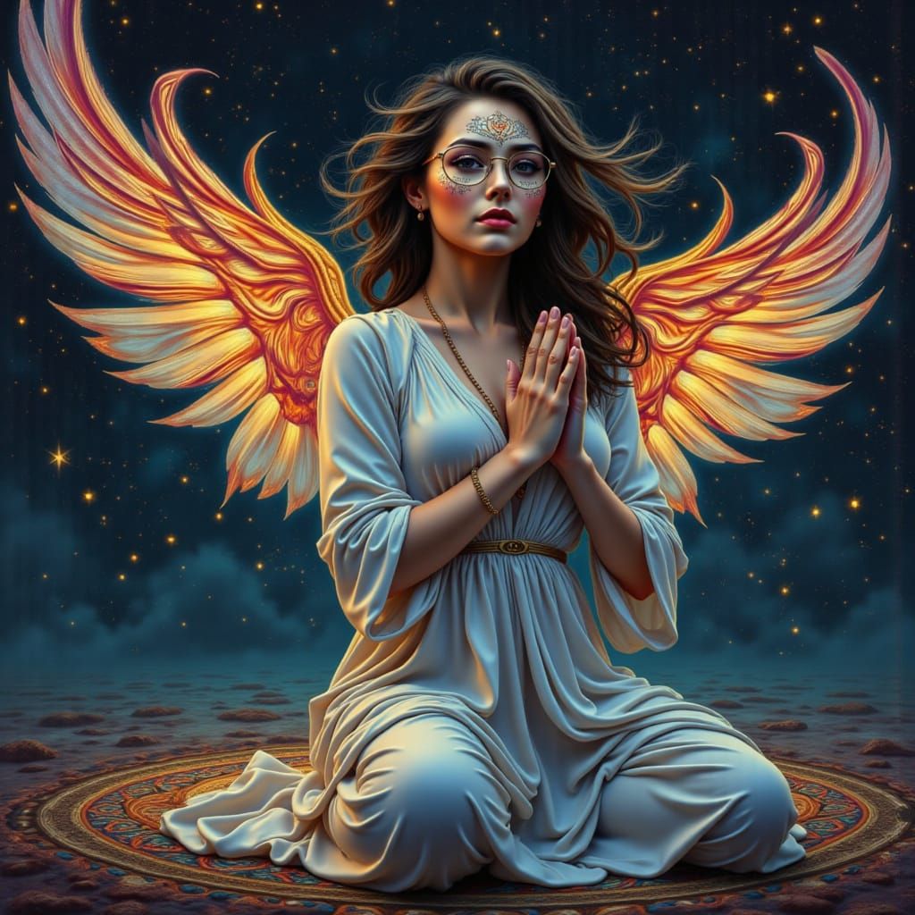 Cosmic Goddess Unfolds in Vibrant Psychedelic Scene