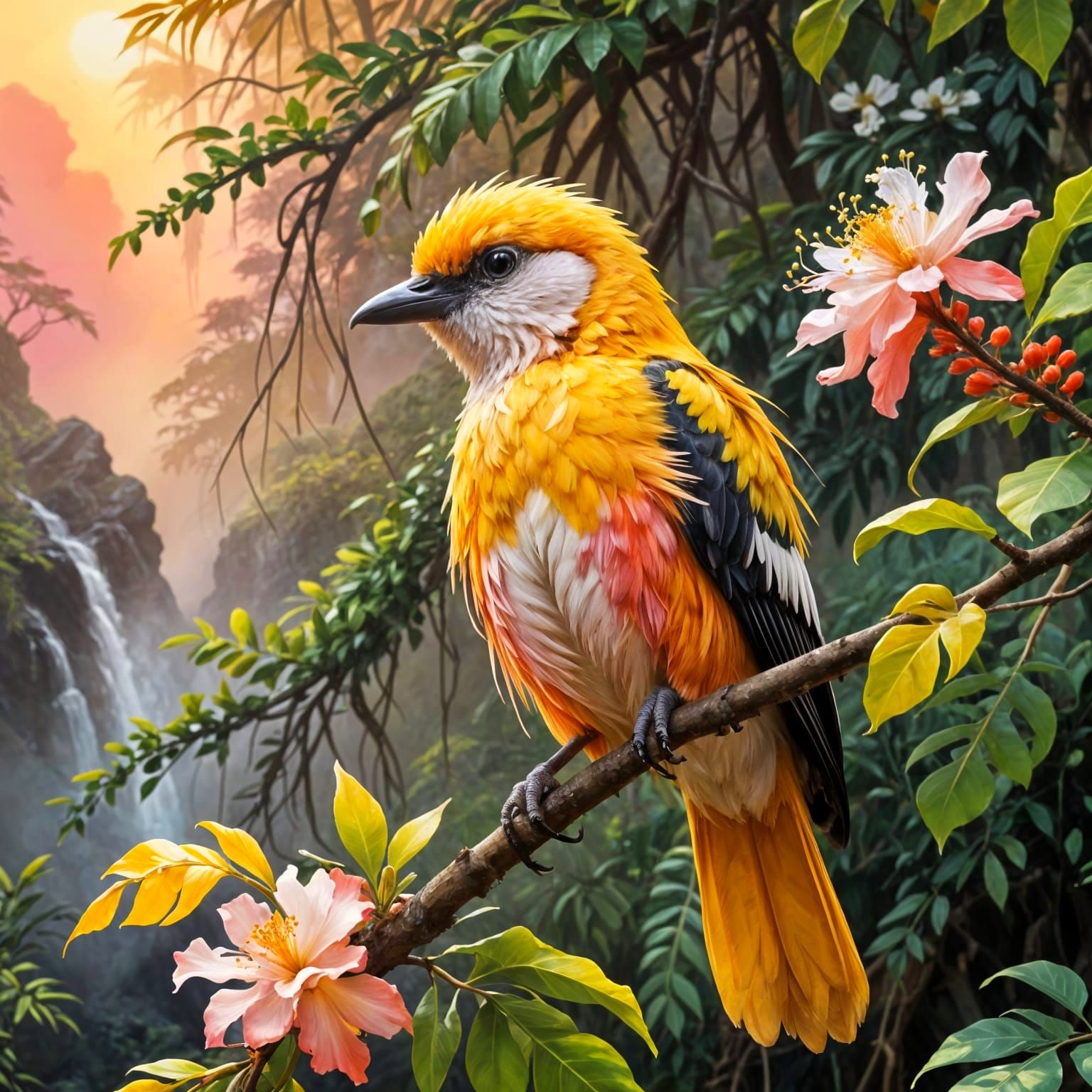 Cute Fluffy Yellow-Pink Hawaiian Bird Painting