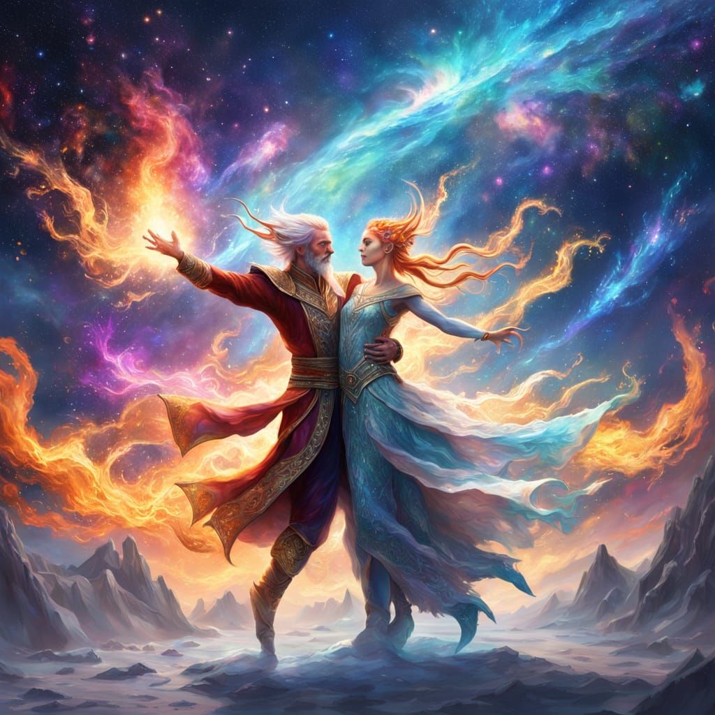Ice Elf and Fire Elf Dance in the Galaxy