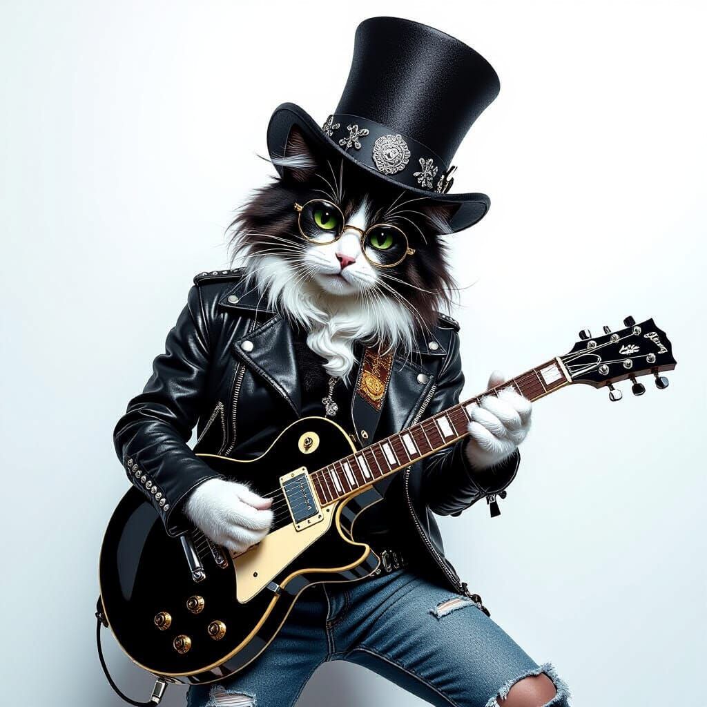 Cat Rock Star Keyboardist in Hyperreal Style