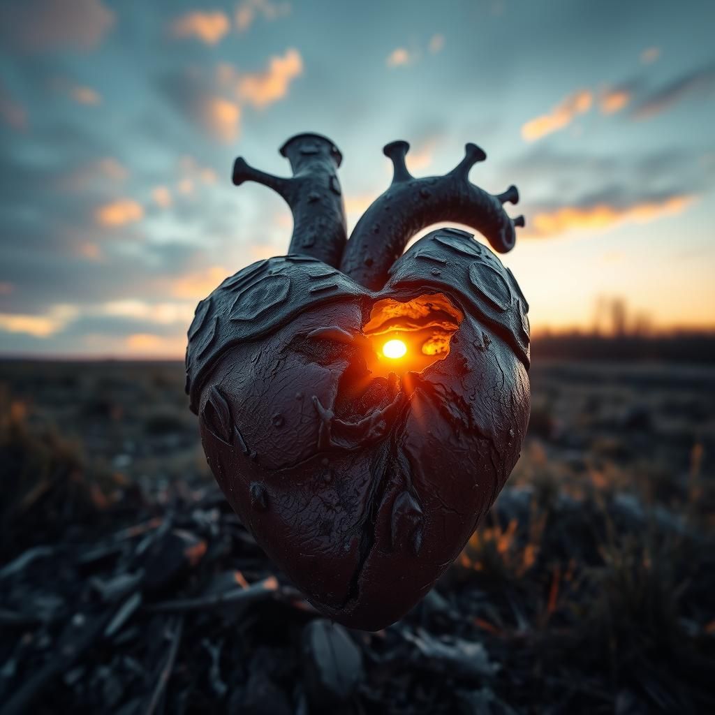 Abandoned Heart at Sunset in Hyperrealistic Style