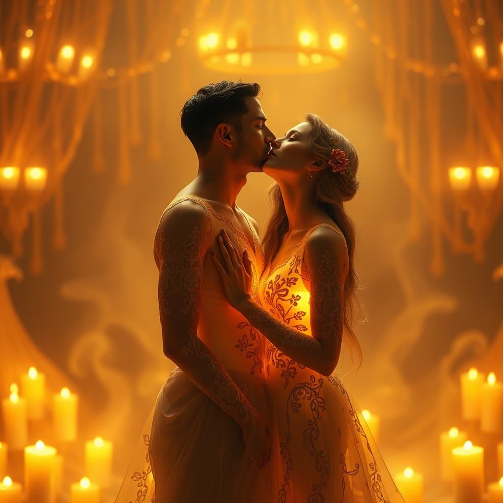 Melting Lovers in Candlelight: A Romantic Digital Painting
