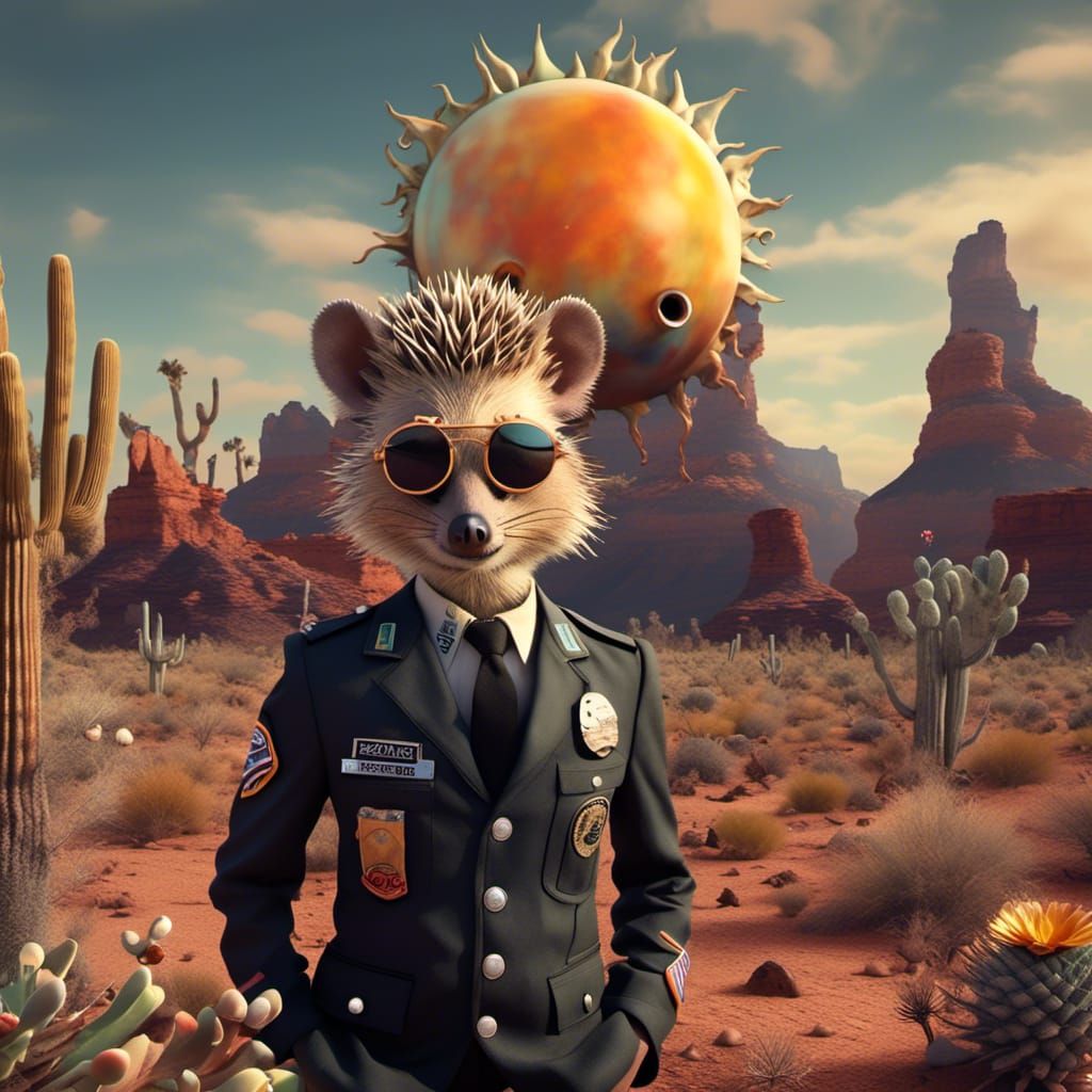Dystopian Clowncore Hedgehog in Arizona Desert