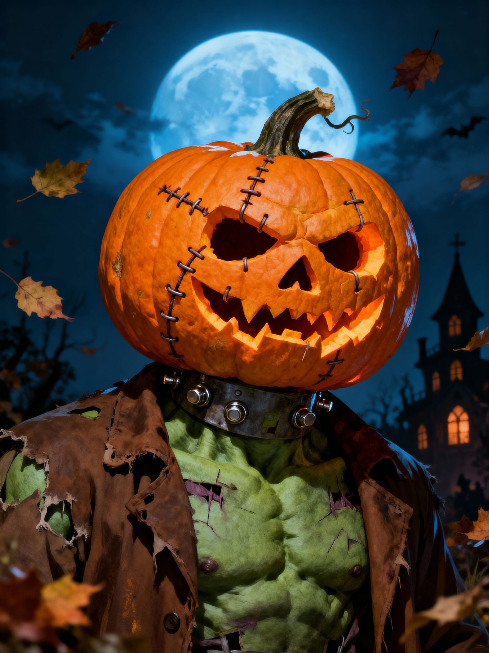 Monstrous Pumpkin-Headed Frankenstein Hybrid