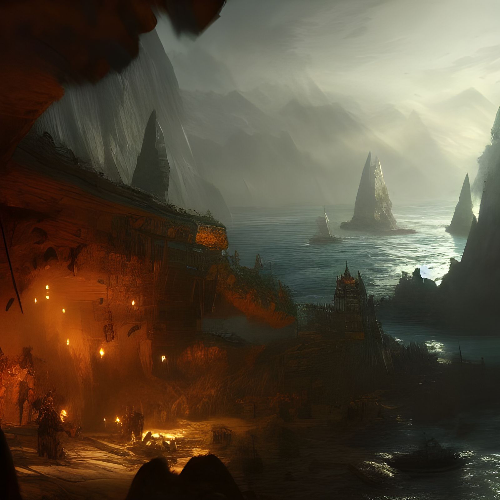 Pirate Cave Map in Dark Fantasy Style