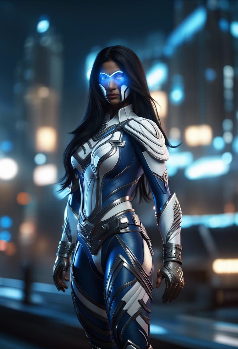 Hyperdetailed Indian Superheroine in Nanotech Armor