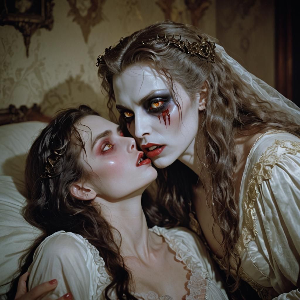 Vampire Venus Kiss: Glowing Eyes in a Bedroom