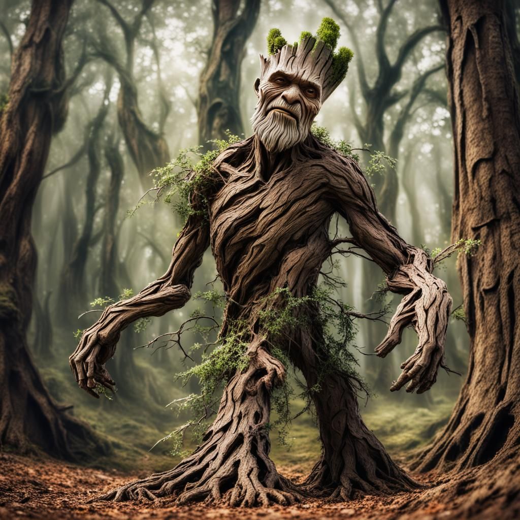 Deformed Groot Tree Portrait in Forest