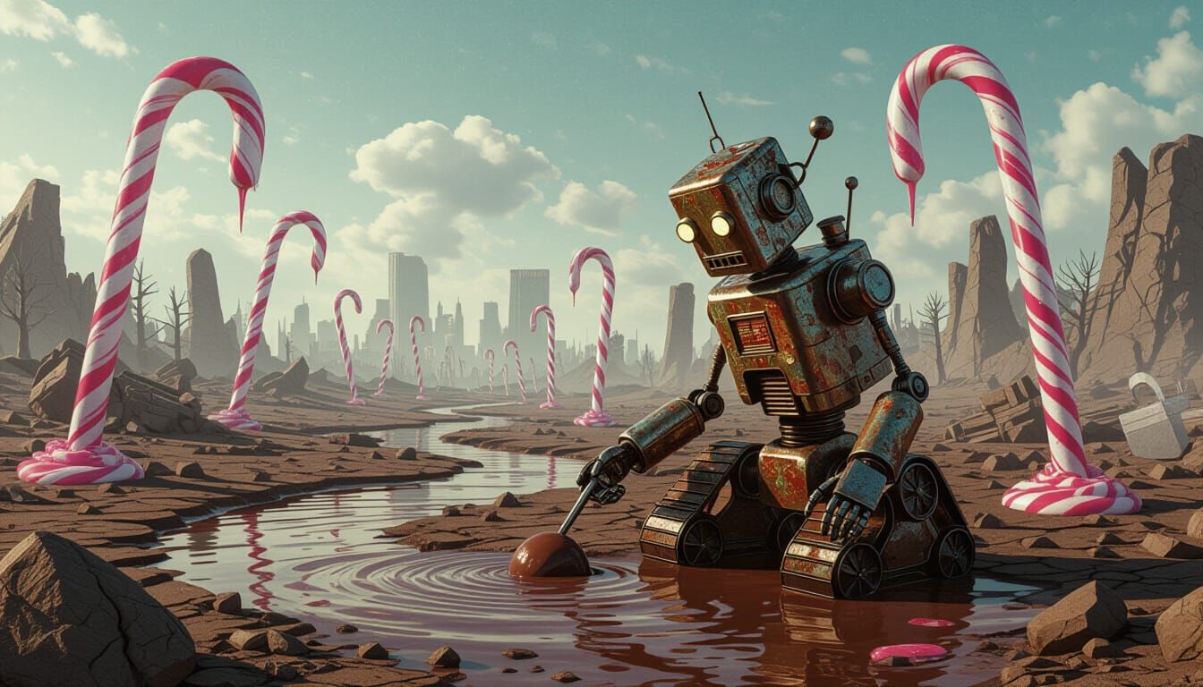 Candy Wasteland: Robot in Dark Fantasy Concept Art