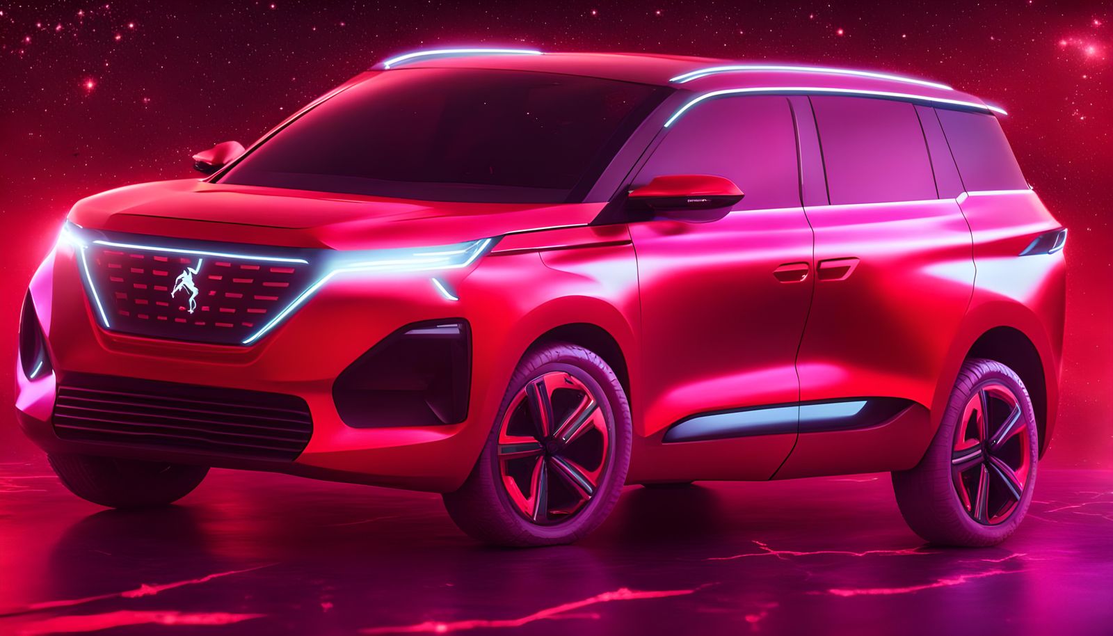 Futuristic 2027 Peugeot Electric Crossover in Cyberpunk Styl...