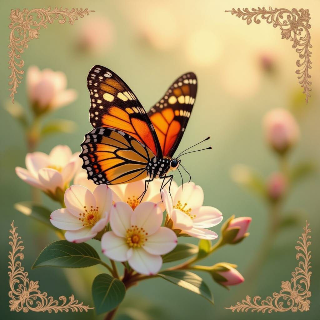 Butterfly on Branch in Art Nouveau Style