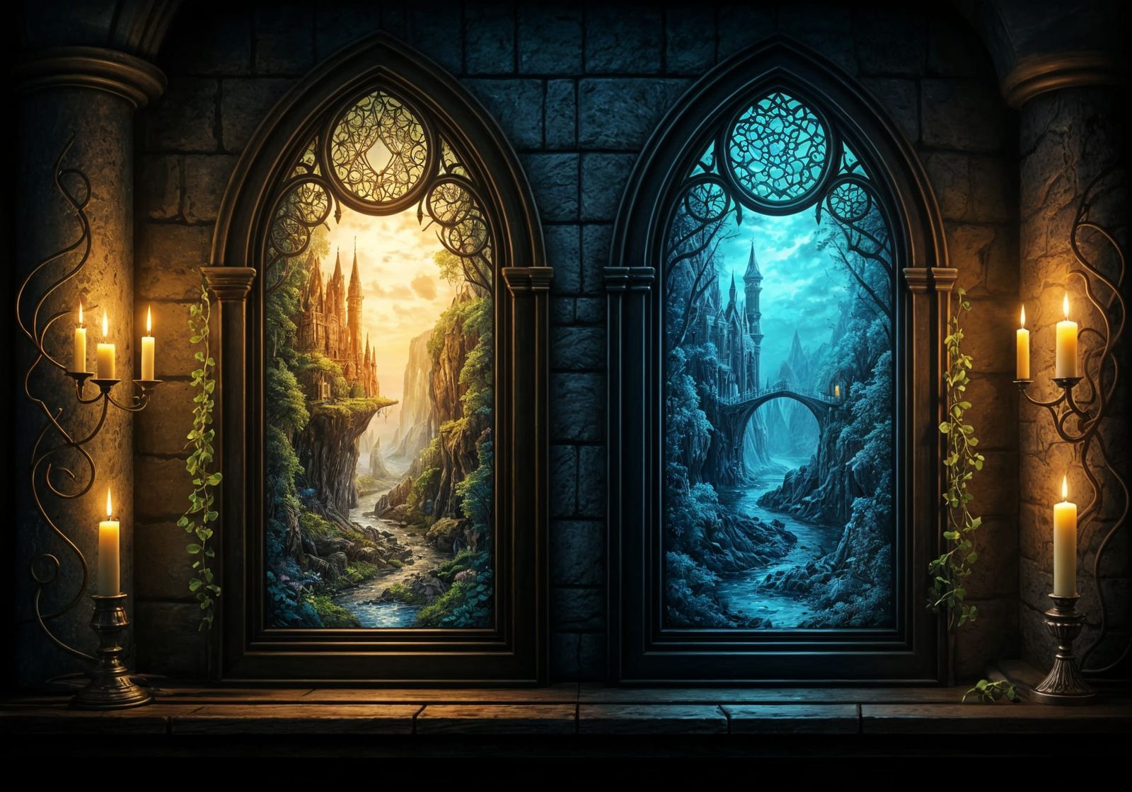 Stained Glass Windows with Miniature Worlds