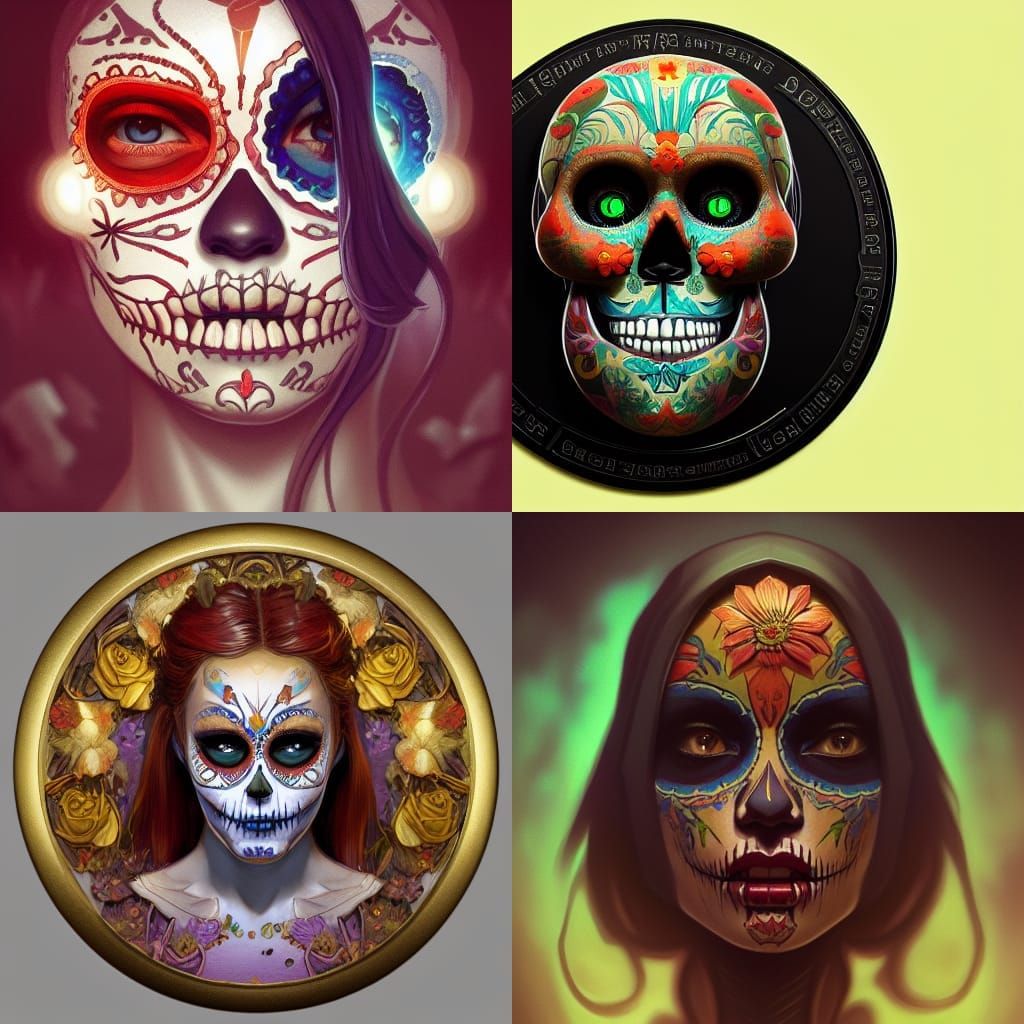 Day of the Dead Coin Portrait in Art Nouveau Style