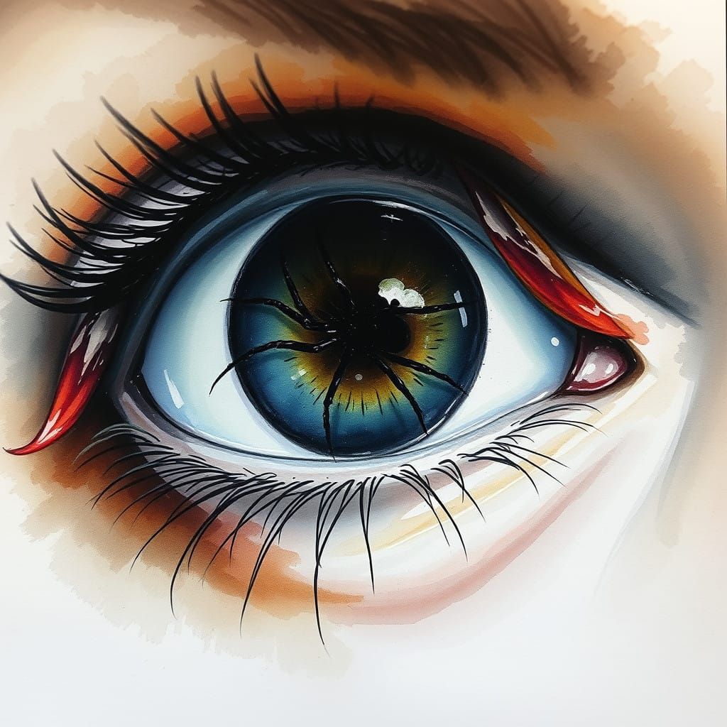 Stunning Watercolour Eye with Intricate Spider Details