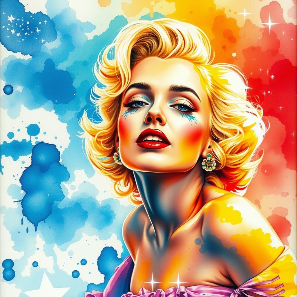 Marilyn Monroe in Summertime Watercolour Scene