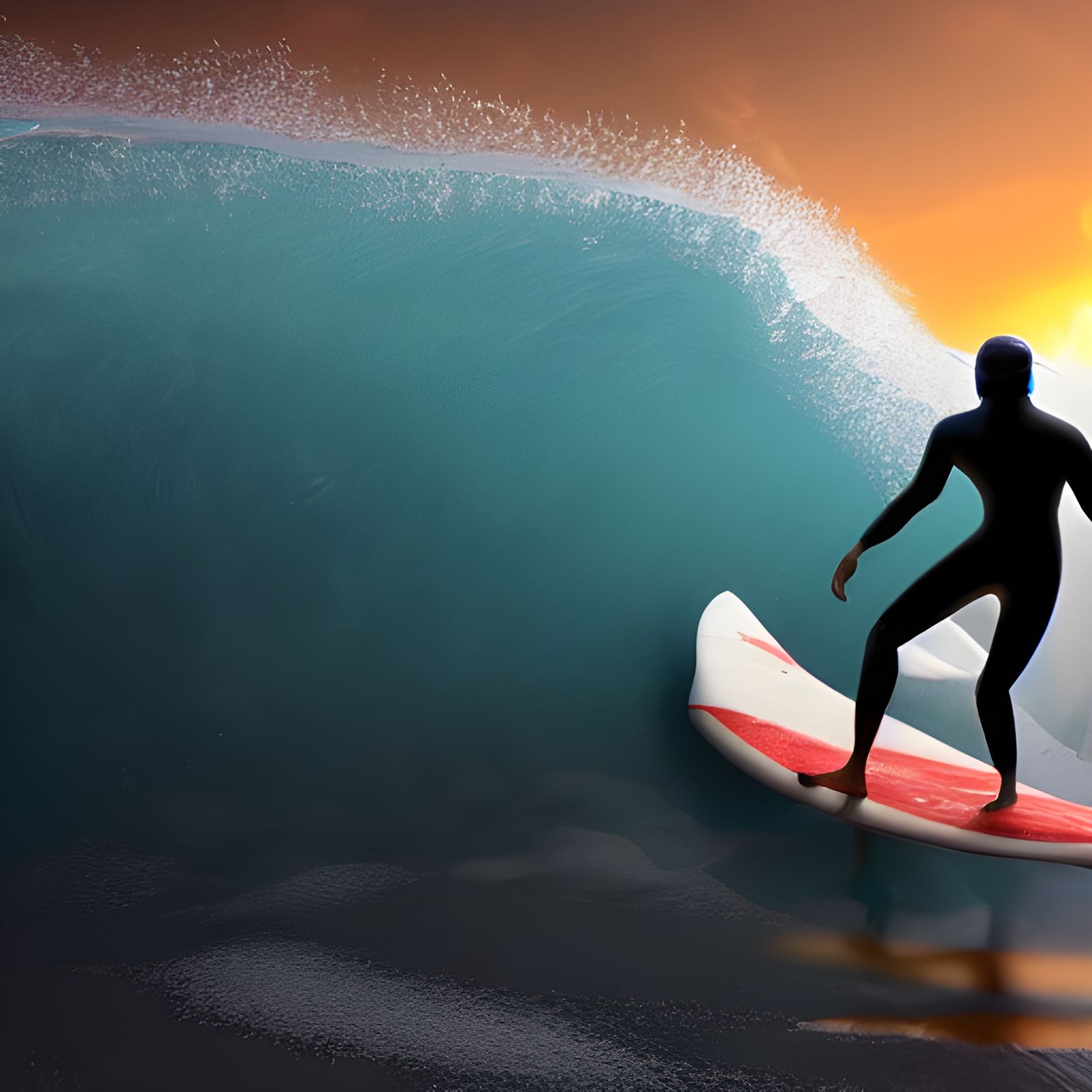 Surfer Versus Shark Wave in 3D Rendering