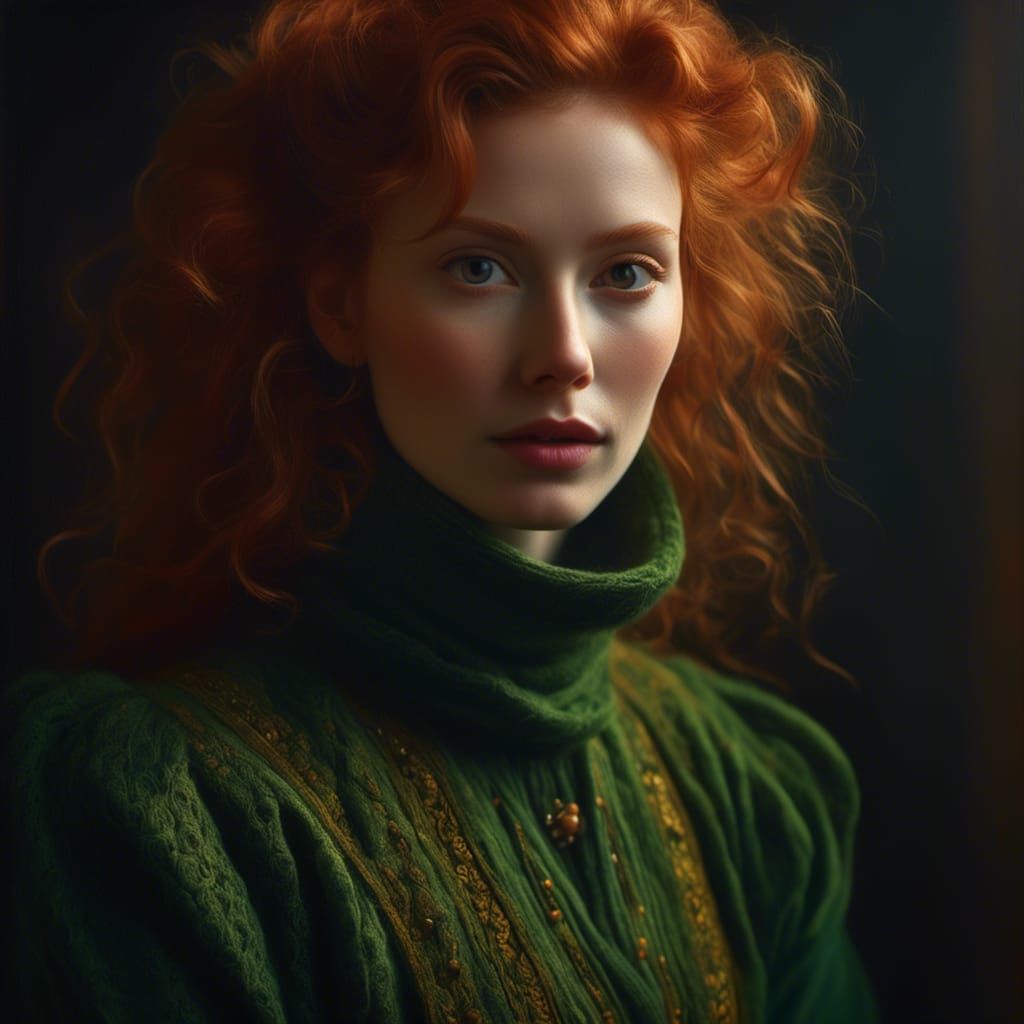 Classical Oil Portrait of Redhead in Rembrandt Style