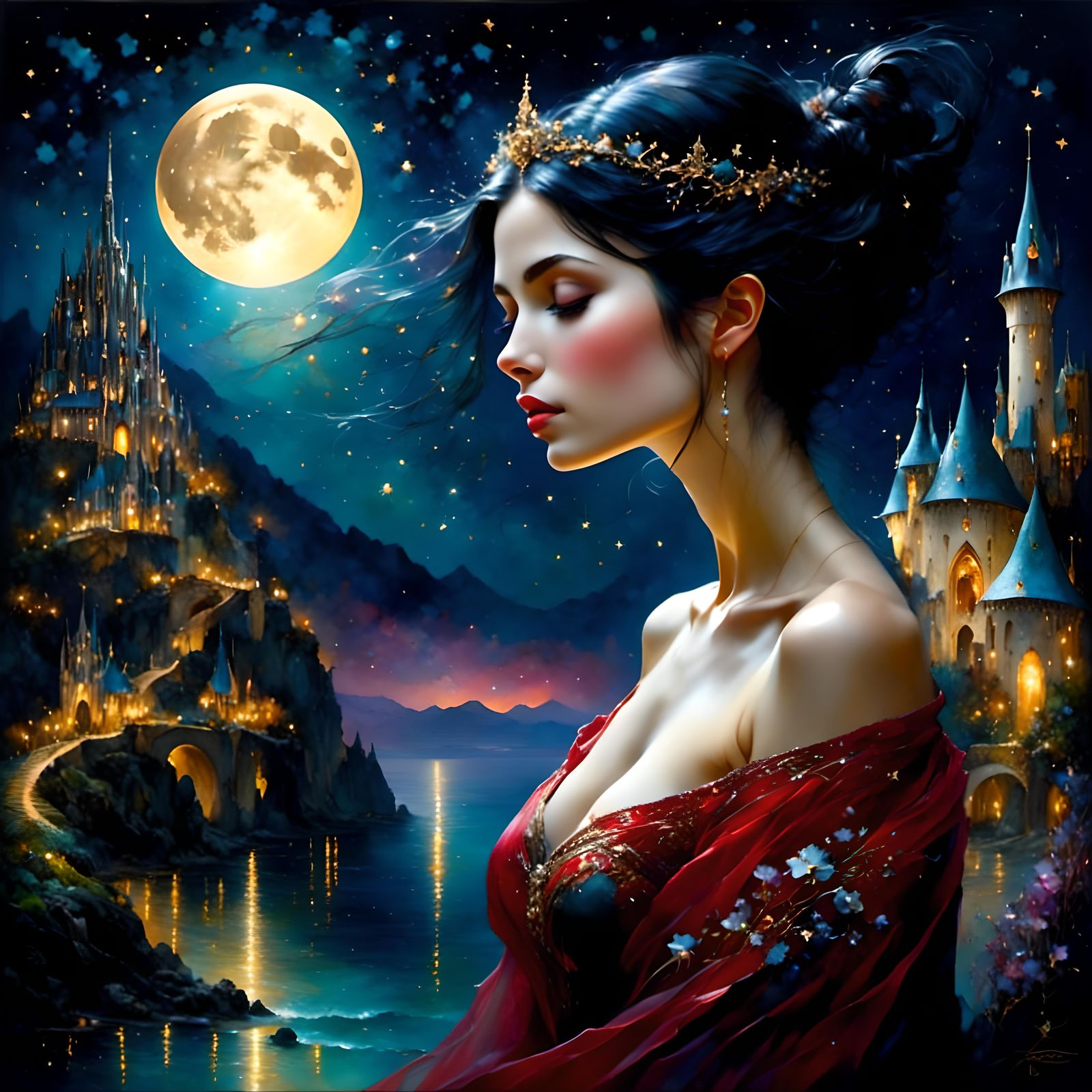 Pixie Portrait in Dark Watercolor Style