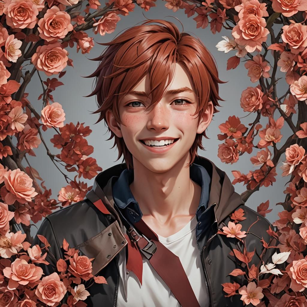 Anime Style Portrait of Teen Boy with Red Hair