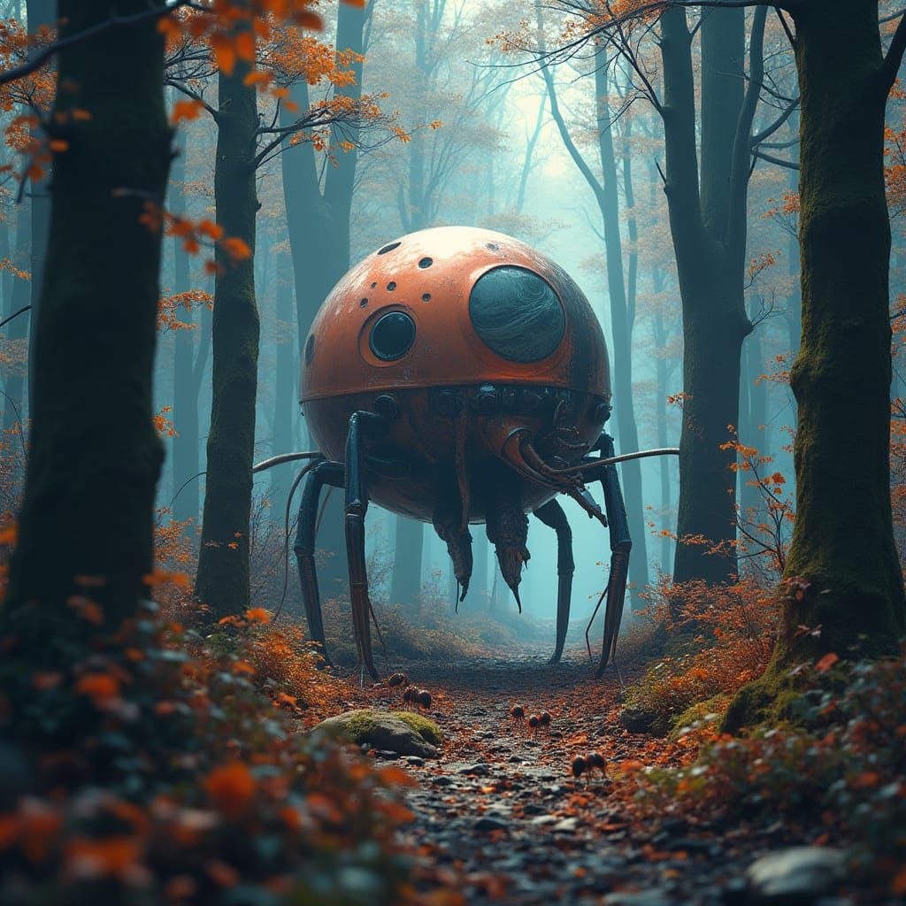 Futuristic Forest Anthill with Busy Ants