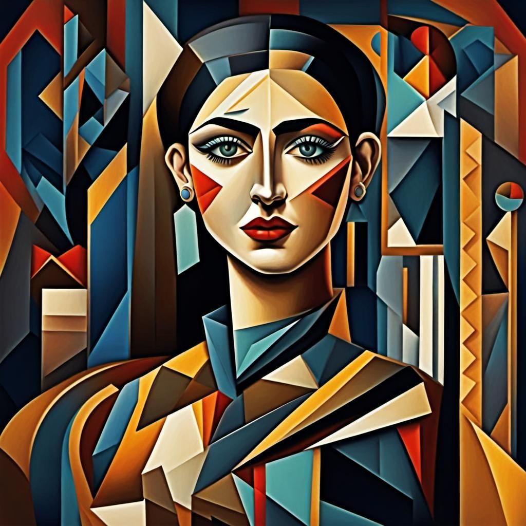 Cubist Portrait of Girl in Geometric Clothes