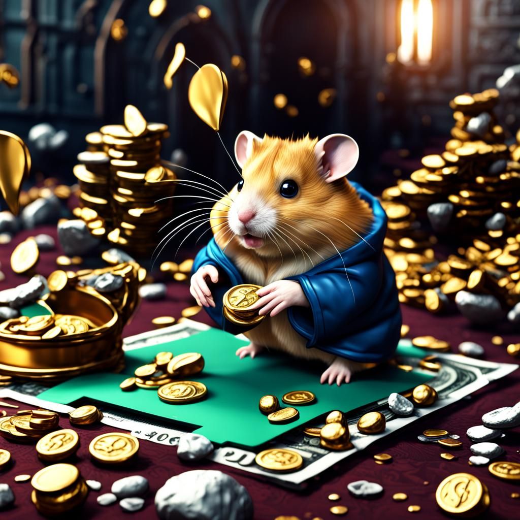 Hamster Lounging in Gold: Detailed Matte Painting