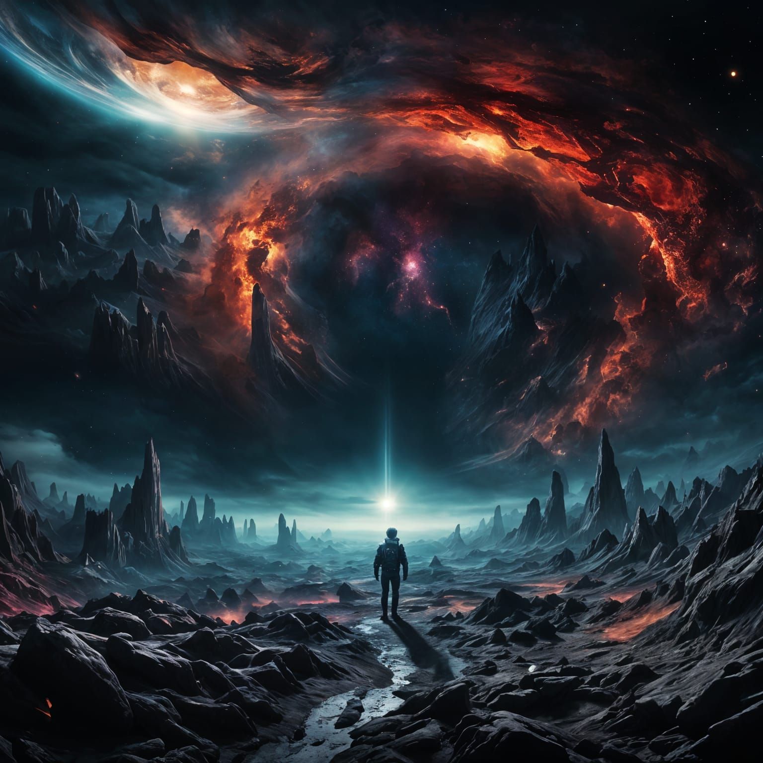 Cosmic Abyss: Dystopian World's End in Dark Fantasy Style