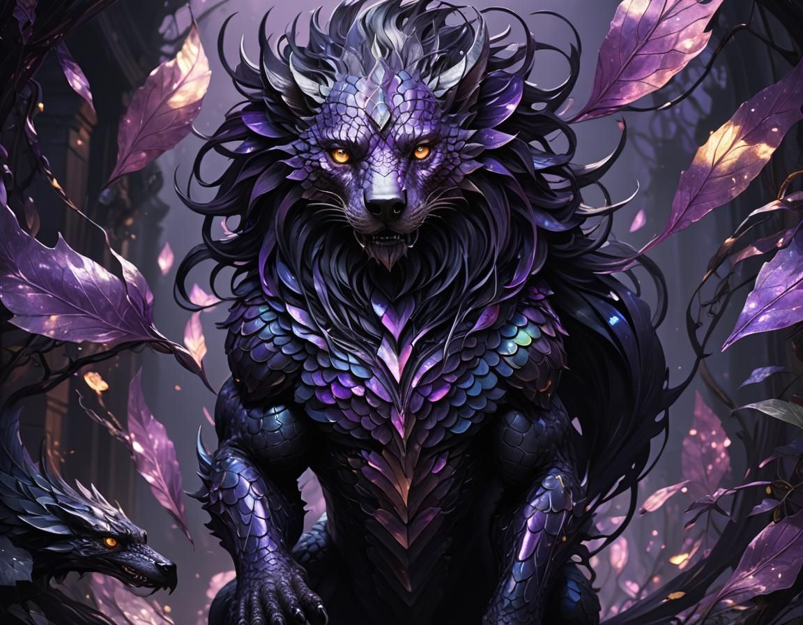 Scaled Dog Creature in Dark Fantasy Art Nouveau