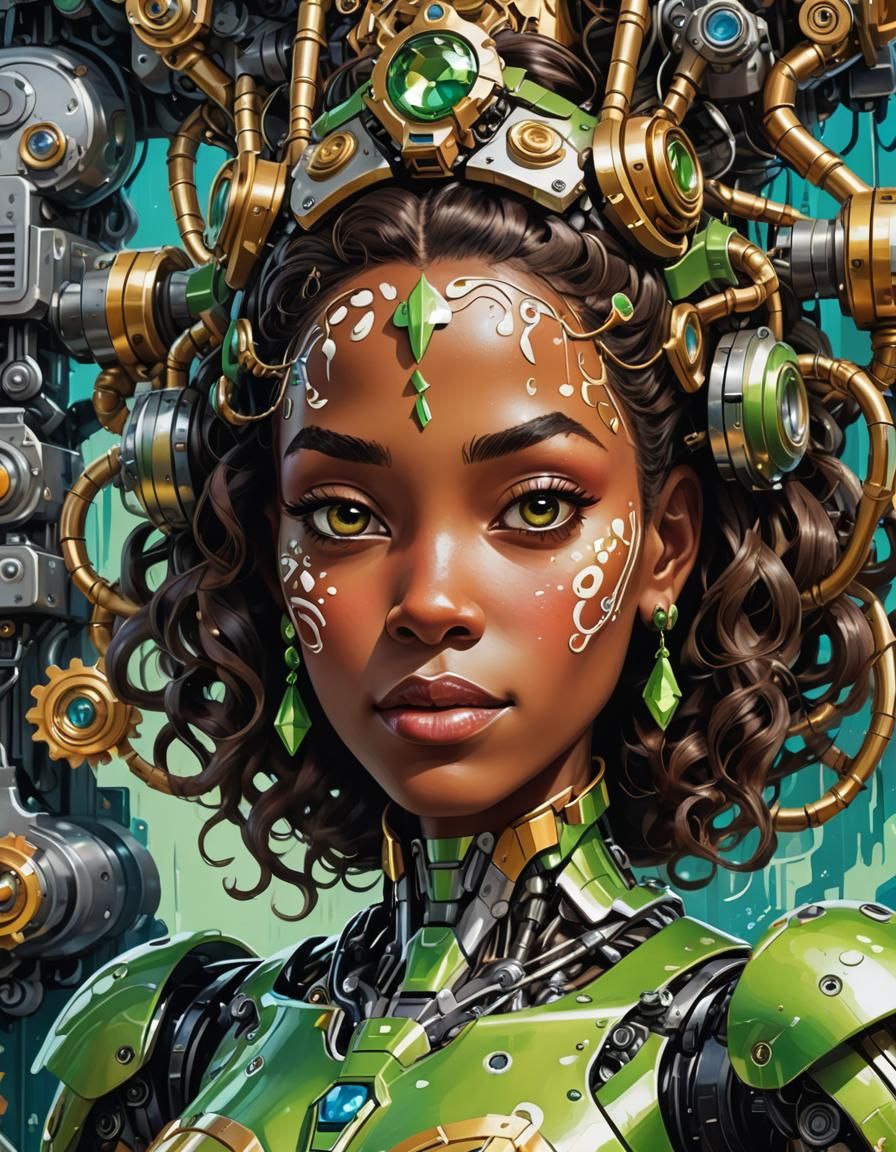 Princess Tiana as Robot in Graffiti Art Style