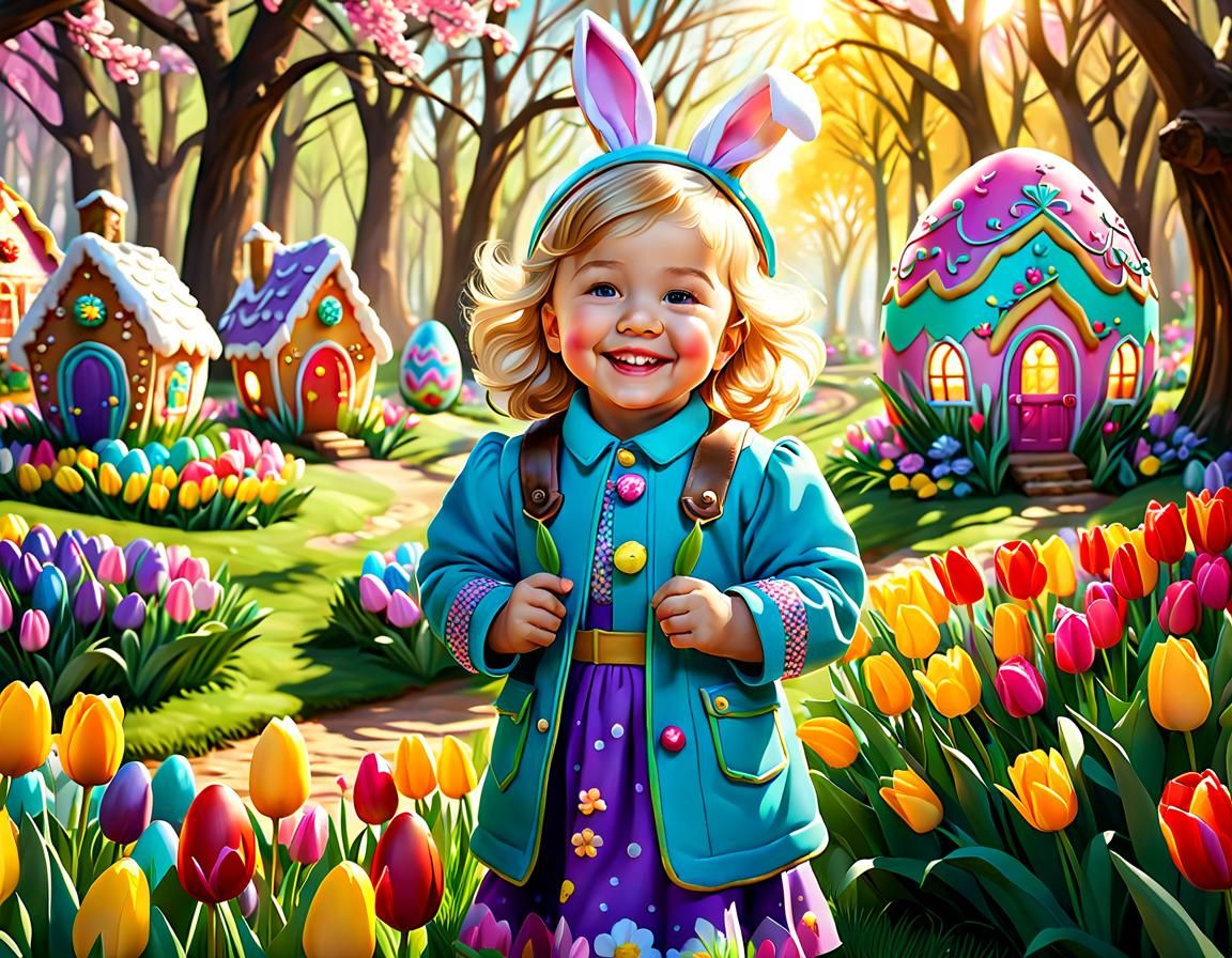 Happy Toddler in Easter Candigami Wonderland