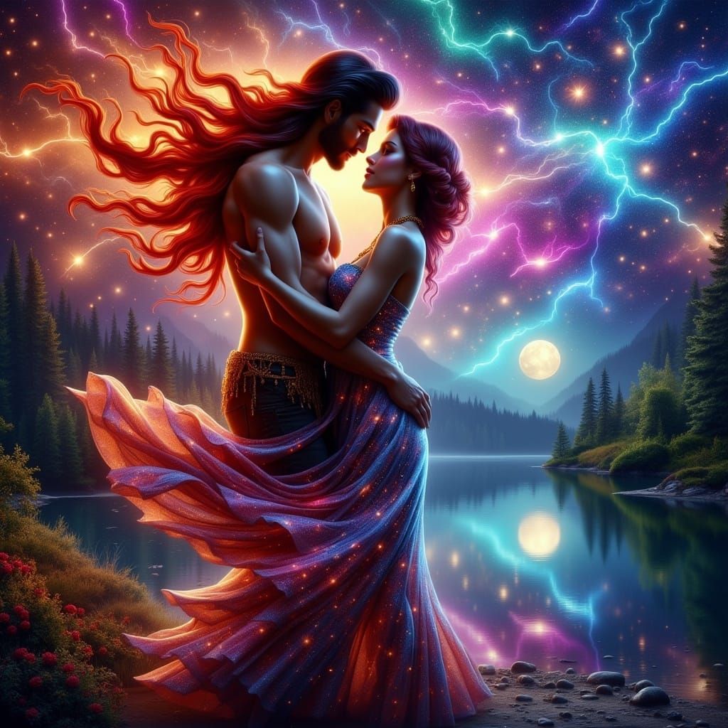 Electrifying Dance: Couple in Ethereal Fantasy Style