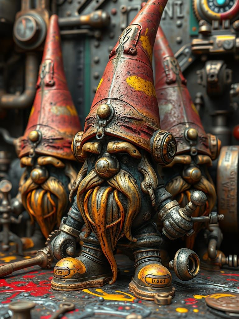 Gnomes as Industrial Artisans in a Futuristic Garage