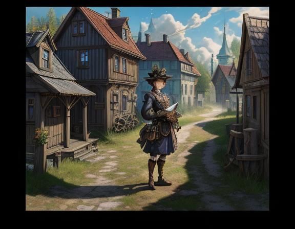 Steampunk Anime Woman in Latvian Village