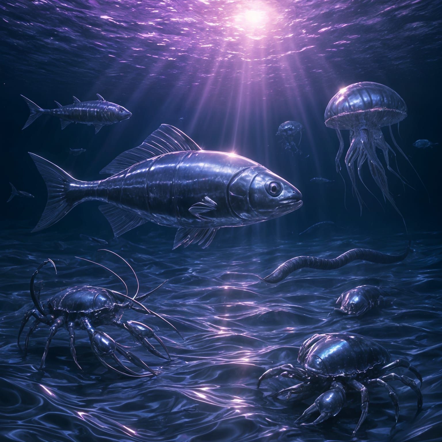 Metallic Ocean with Gleaming Metal Organisms